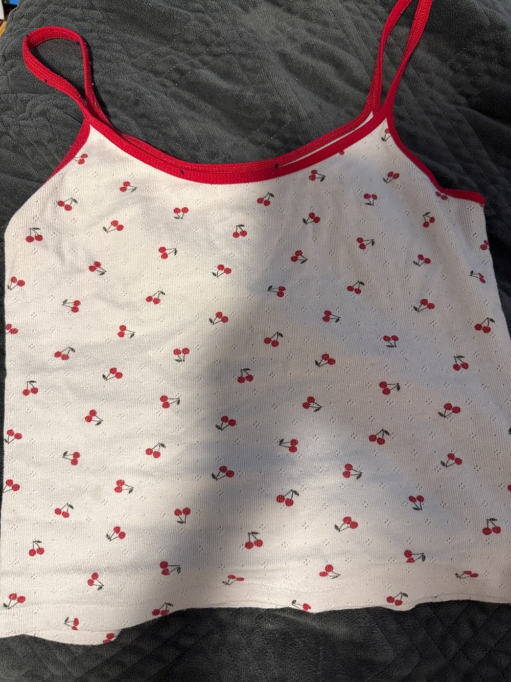 Brandy Melville White Cherry Print Tank with Red Trim